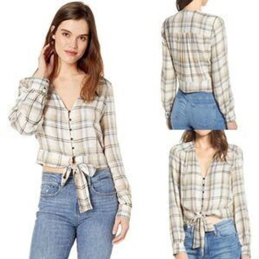 PAIGE tie front annecy MED plaid cute western concert jeans summer top blouse ec